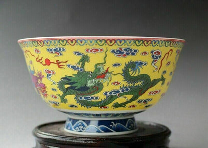 Chinese Famille Rose Porcelain Bowl Hand Painted Dragon Mark QIANLONG