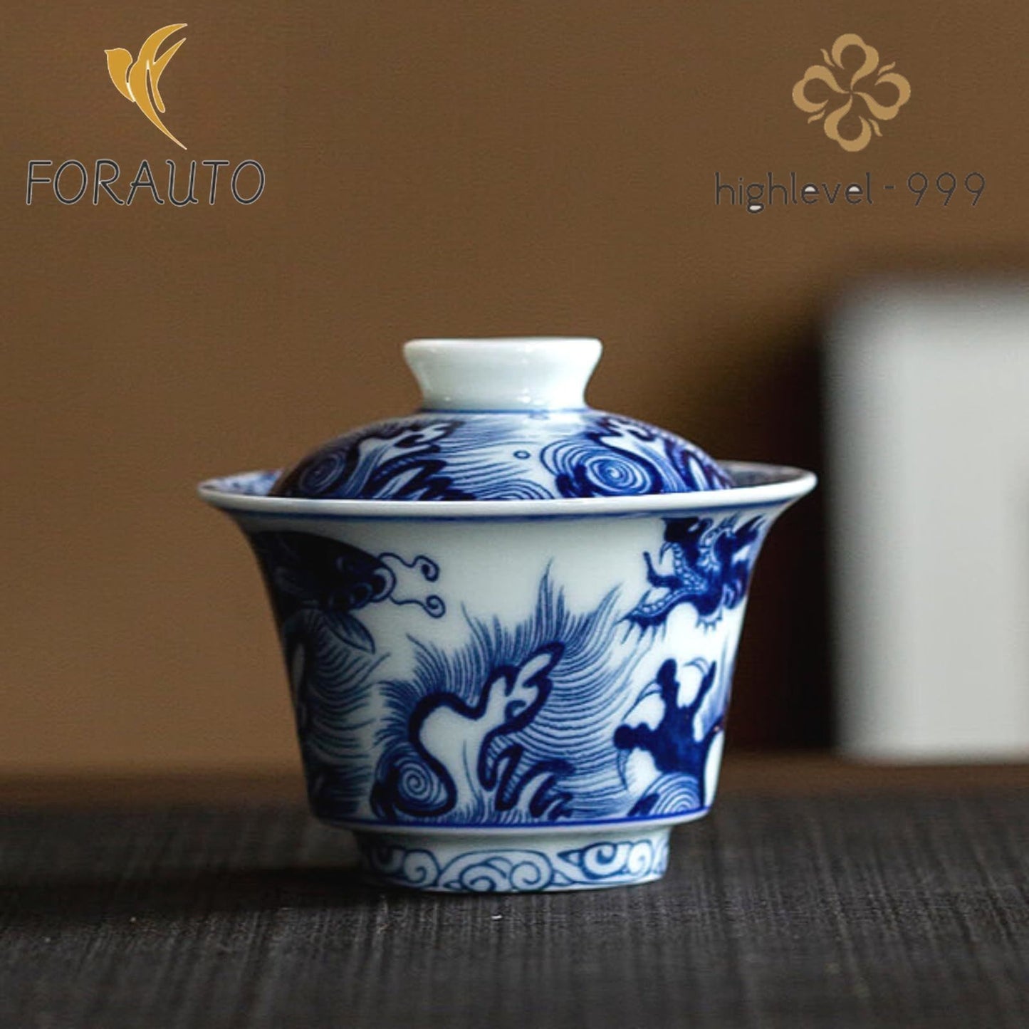 Ceramic Vintage Blue Pattern Gaiwan 130ml 4.3oz Handmade Kung Fu Tea Set Tea Cup