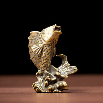 Brass Carp Statue Fish Figurine Home Desktop Decor Gift Ornaments Tea Pet