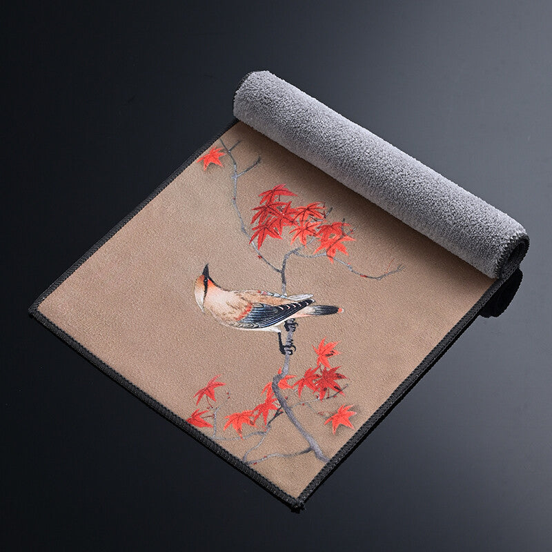 Tea Towel Water Absorbent Towel Creative Velvet Floral Bird Print Towel For Pot
