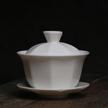 Dehua White China Gaiwan Tureen Tea Cup Bowl Lid Chinese Porcelain Covered Bowl