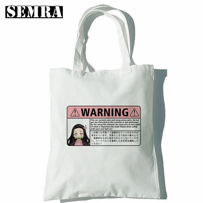 Canvas Tote Shoulder Bag Student Teacher Large Square Purse White / Black Pouch