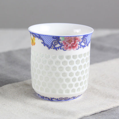 100ml Ceramic Tea Cup Blue White Cup For Coffee/tea Floral Hollow-out Design Cup