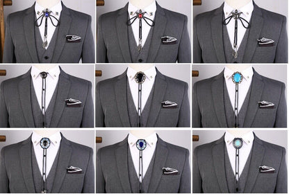 Men Bolo Tie Polyester Semi Precious Stone Pendant Suit Shirt Collar Accessories