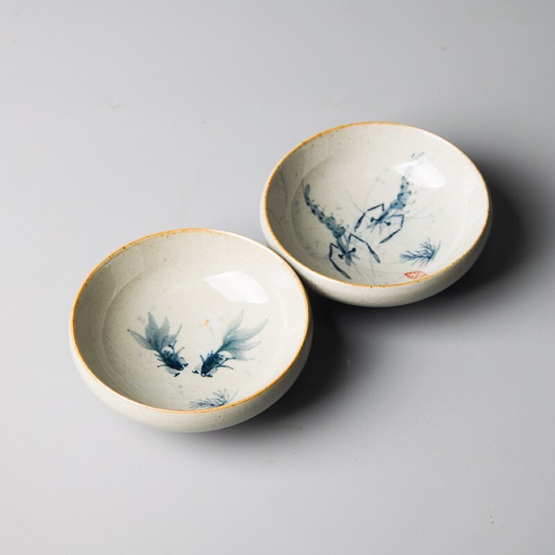 Vintage Hand Painted Shrimp Chinese Pottery Cups Tea Cup Set Teaware Goldfish