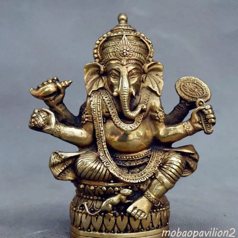 Old Buddhism Brass Ganesha Statue Hindu God Ganapati Elephant Deity Figurine