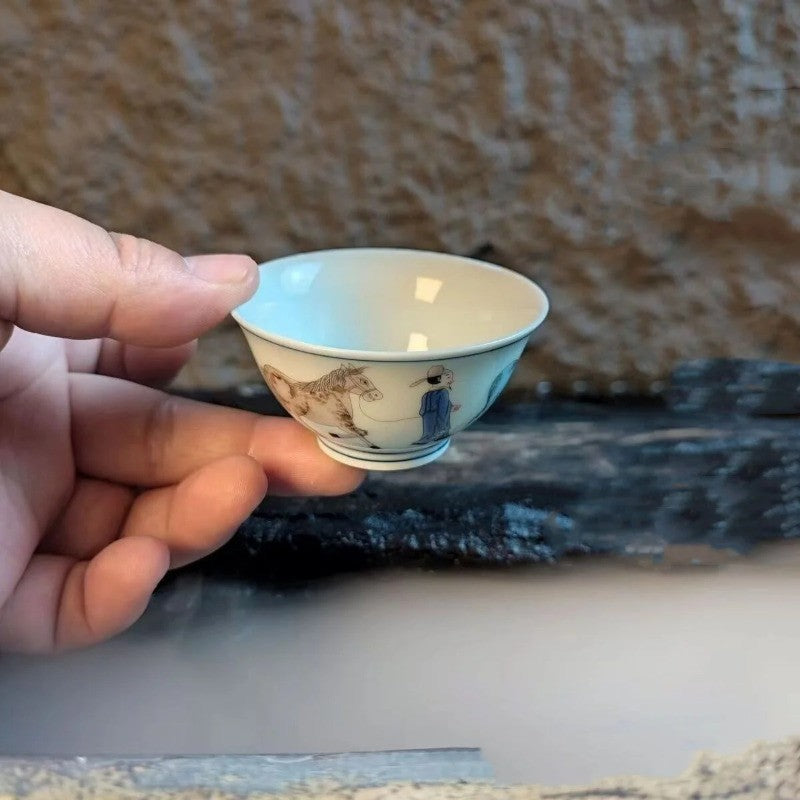 50ml Vintage Chinese Jingdezhen Doucai Ceramics Handmade Scholar Tea Cup