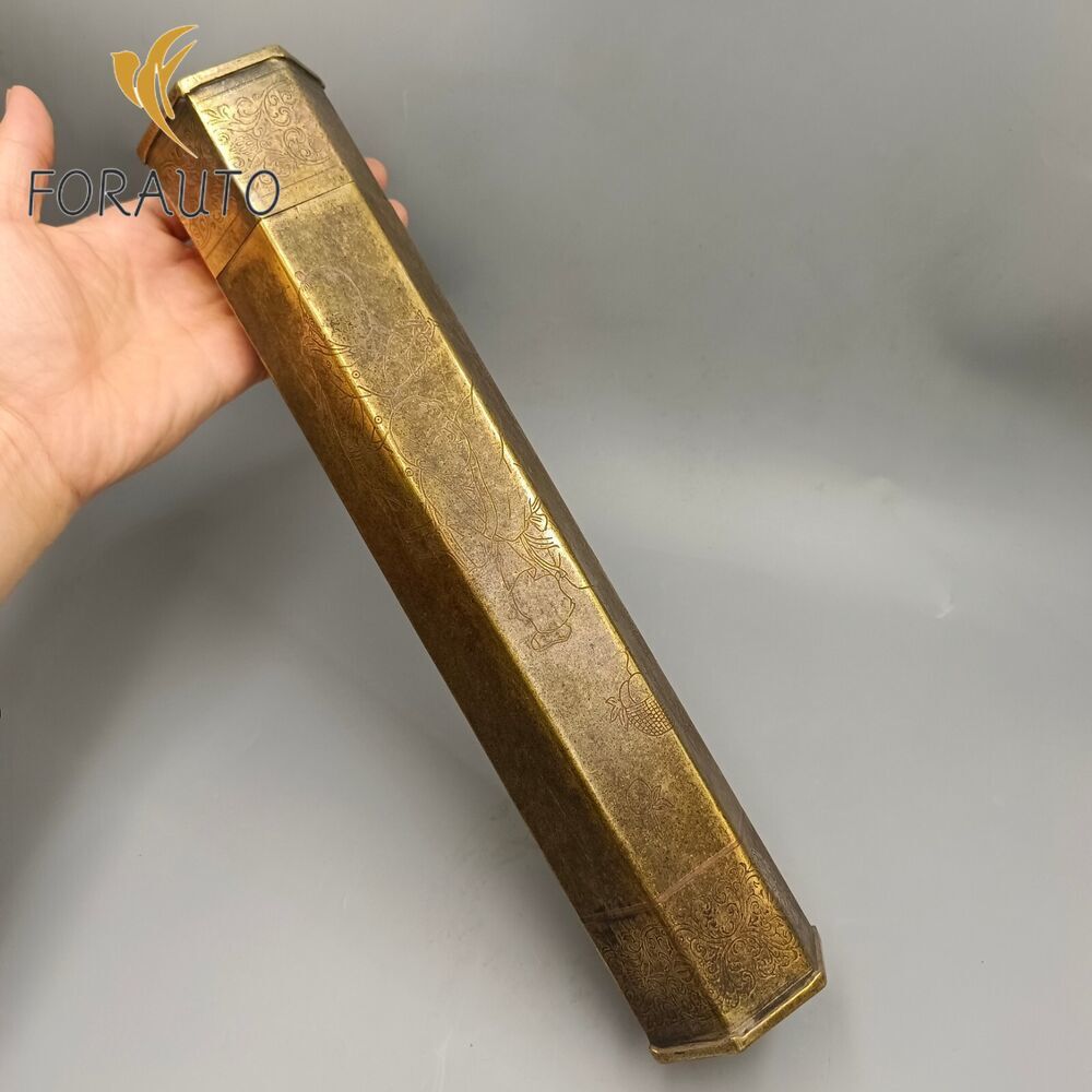 Chinese Antique Collection Hexagonal Copper Incense Tube Painting Tube -