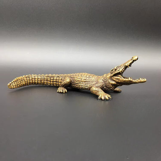 5.5" Brass Open Mouse Crocodile Statue Alligator Figurine Decor Collections