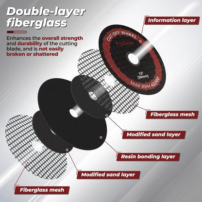 10 Pack 1.5" Cut off Wheels with 2 Shank(1/4" Mandrel+1/8" Mandrel),Fiberglass R