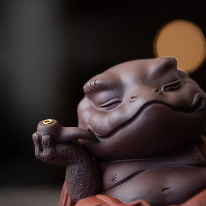 Toad Purple Sands Tea Pet Incense Holder 11.6cm Chinese Tea Play Decoration