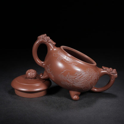 Chinese Yixing Zisha Clay Handmade Exquisite Teapot（双龙戏珠 底款：吴群祥）