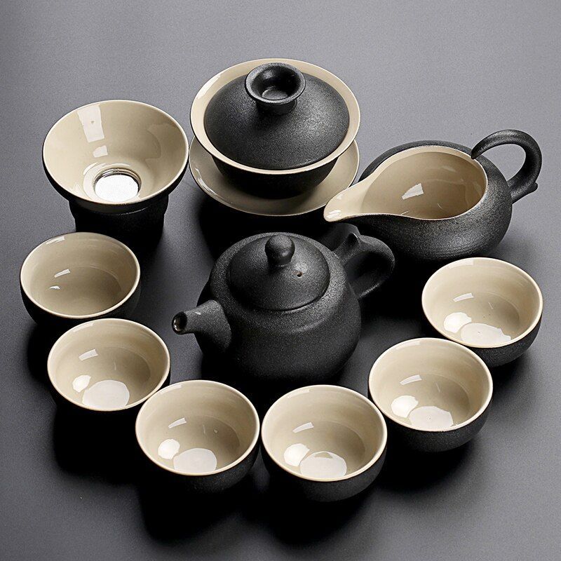 Solid Drinkware Ceramic Teapots Traditional Japanese Style Black Crockery Teacup