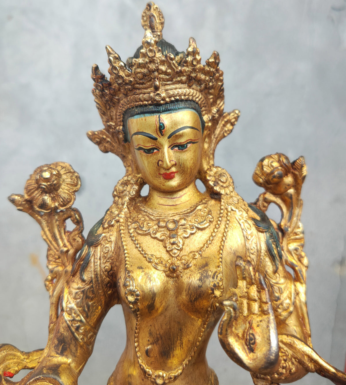 Genuine Handmade Old Tibetan 8" Bodhisattva Tara Avalokiteshvara Buddha Statue