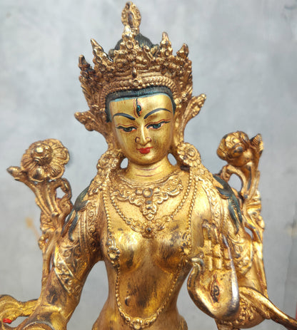 Genuine Handmade Old Tibetan 8" Bodhisattva Tara Avalokiteshvara Buddha Statue