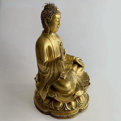 9.8" Buddha Statue Tibet Buddhism Bronze Brass Seat Lotus Shakyamuni Amitabha
