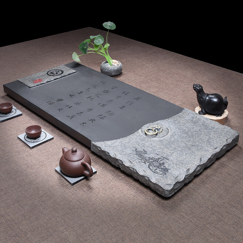 Courtyard Tea Table Weighted Stone Tea Tray Hand Carved Black Stone Tea Boat