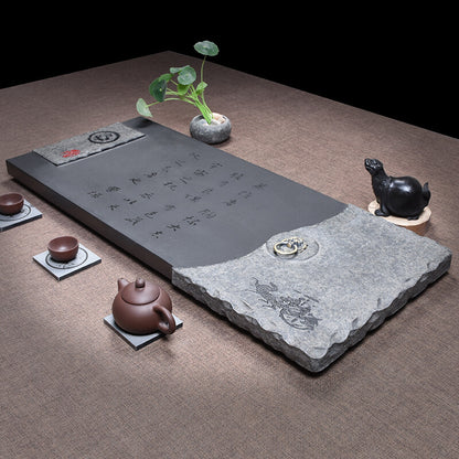 Courtyard Tea Table Weighted Stone Tea Tray Hand Carved Black Stone Tea Boat