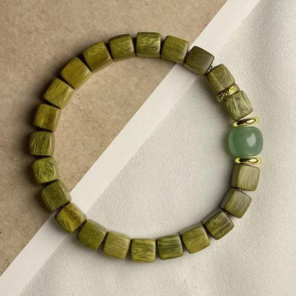 Natural Green Sandalwood Square Bead Bracelet Bamboo Buddha Beads Hand String