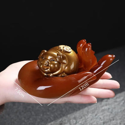 Resin Color Changing Tea Pet Tea Set Palm Lucky Pig Pet Decoration Handicrafts