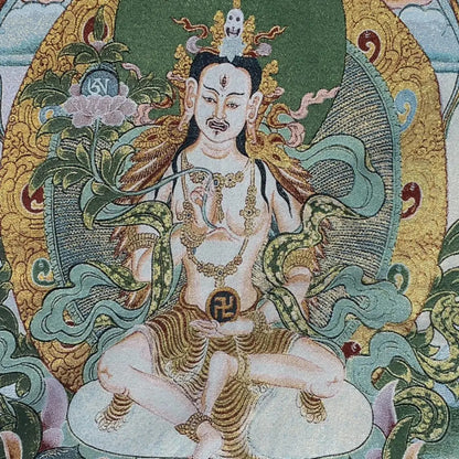 35" Embroidery Tibetan Buddhism Three-eyed Vajra Buddha Thangka Worship buddha