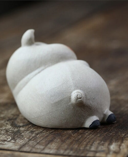 Lovely Pig Statue One Piece Yixing Zisha White Clay Tea Pet Ornament Table Deco.