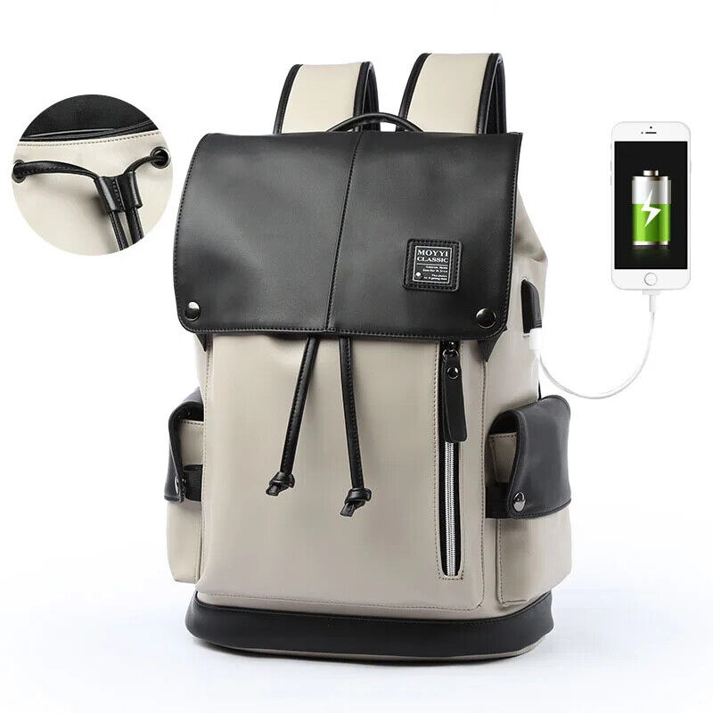 Man Backpack PU USB Laptop School Bag Travel Multi-color backpack Bag