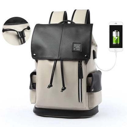 Man Backpack PU USB Laptop School Bag Travel Multi-color backpack Bag