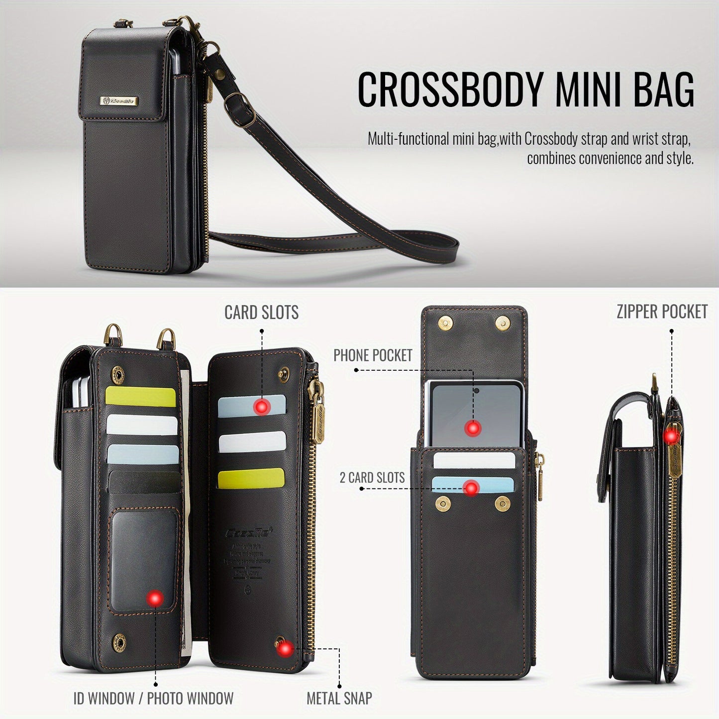 Crossbody Wristlet Wallet Case PU Leather for Samsung Galaxy Z Fold 3/4/5/6/7/8