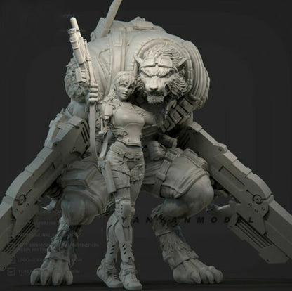 1/24 Resin Figures model Girl and wolf warrior Unassembled Unpainted R4557