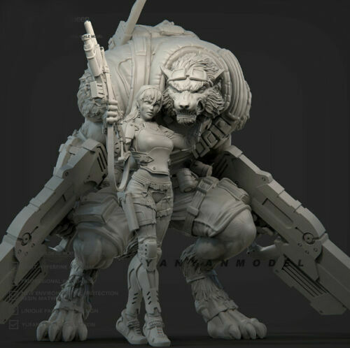 1/24 Resin Figures model Girl and wolf warrior Unassembled Unpainted R4557