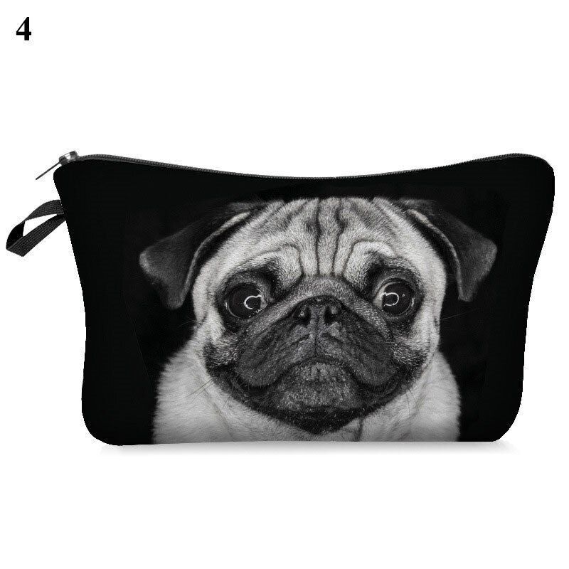 3D Pug Dog Printed Cosmetic Bag Cute Makeup Organizer Bag Travelling Handbag 1PC