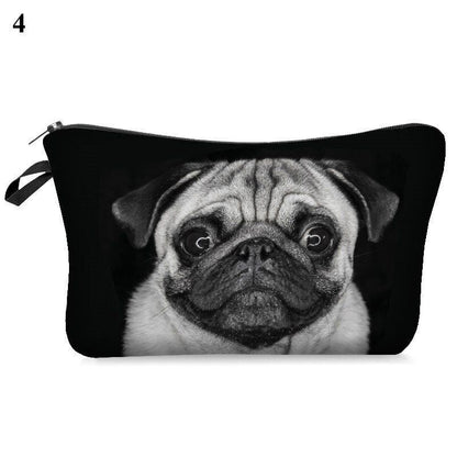 3D Pug Dog Printed Cosmetic Bag Cute Makeup Organizer Bag Travelling Handbag 1PC