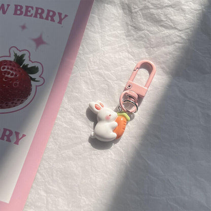 Rabbit Cute Keychain Bunny Carrots Car Bag Pendant Women Girls Tulip Keyring