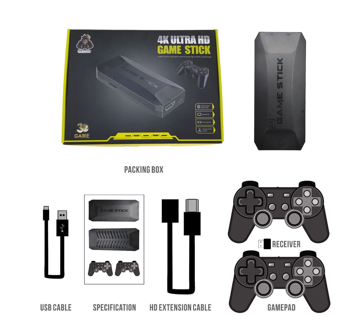 M16 Game Stick 4K Video Game Console TV HD Double Wireless Controller Compatible