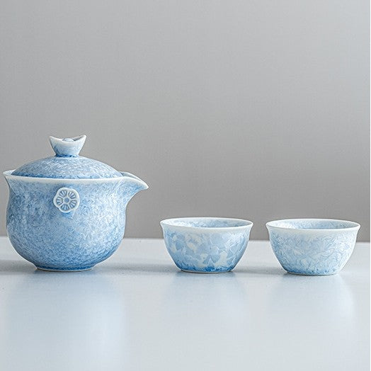 Crystalline Glaze Tea Set with Heat-Resistant Handle Travel Portable Companion