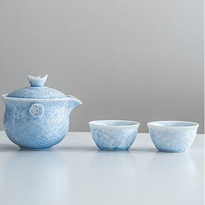 Crystalline Glaze Tea Set with Heat-Resistant Handle Travel Portable Companion