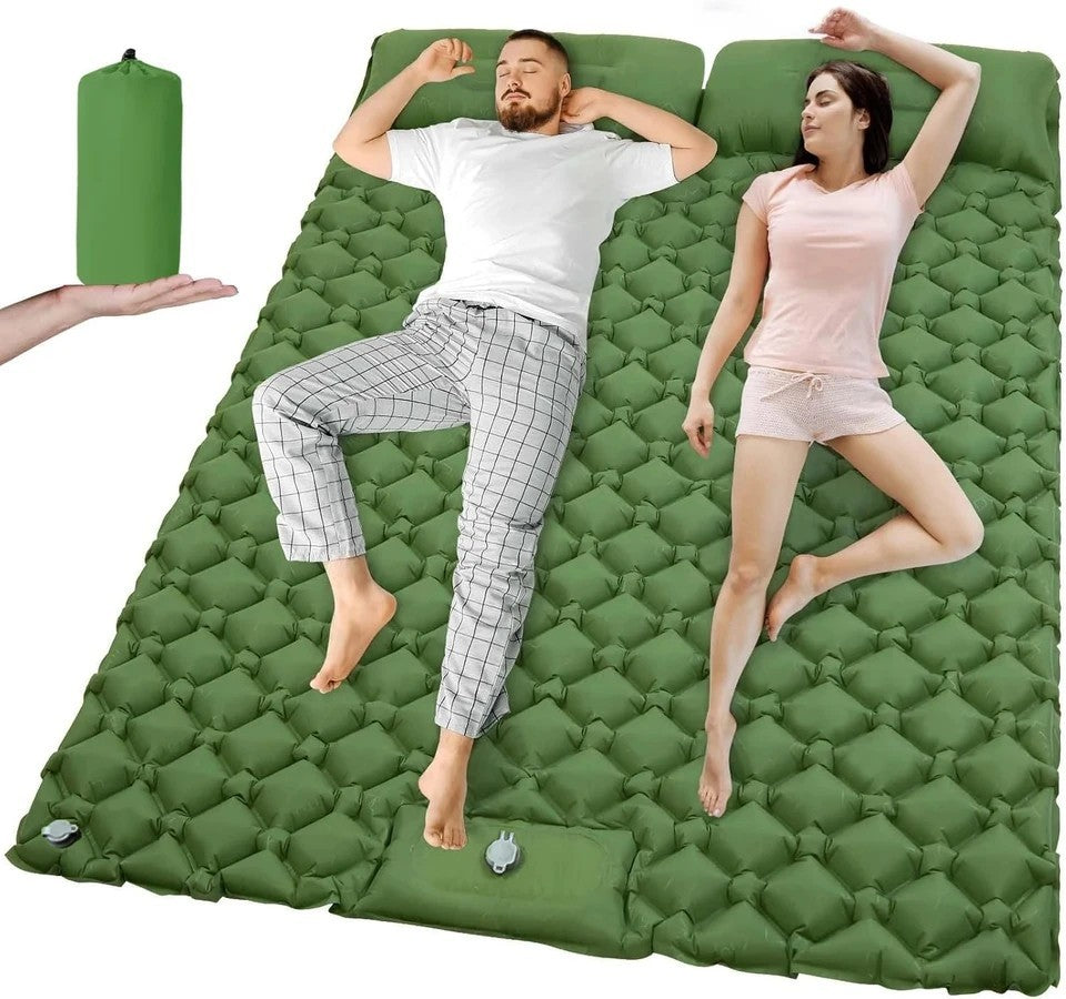 Outdoor Camping Double Inflatable Mattress Extra Wide Sleeping Pad Folding Bed
