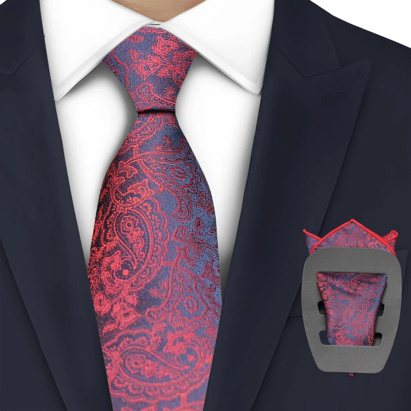 Men Necktie 2Pcs Jacquard Woven Paisley Tie Handkerchief Business Party Wear 7cm