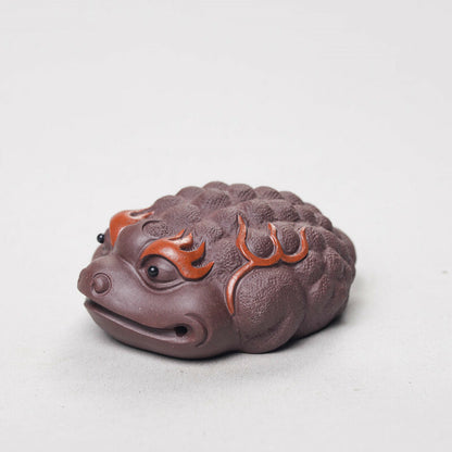 Clay Animal Golden Toad Pixiu Tea Pet Statue Chinese Yixing Zisha Pottery Purple