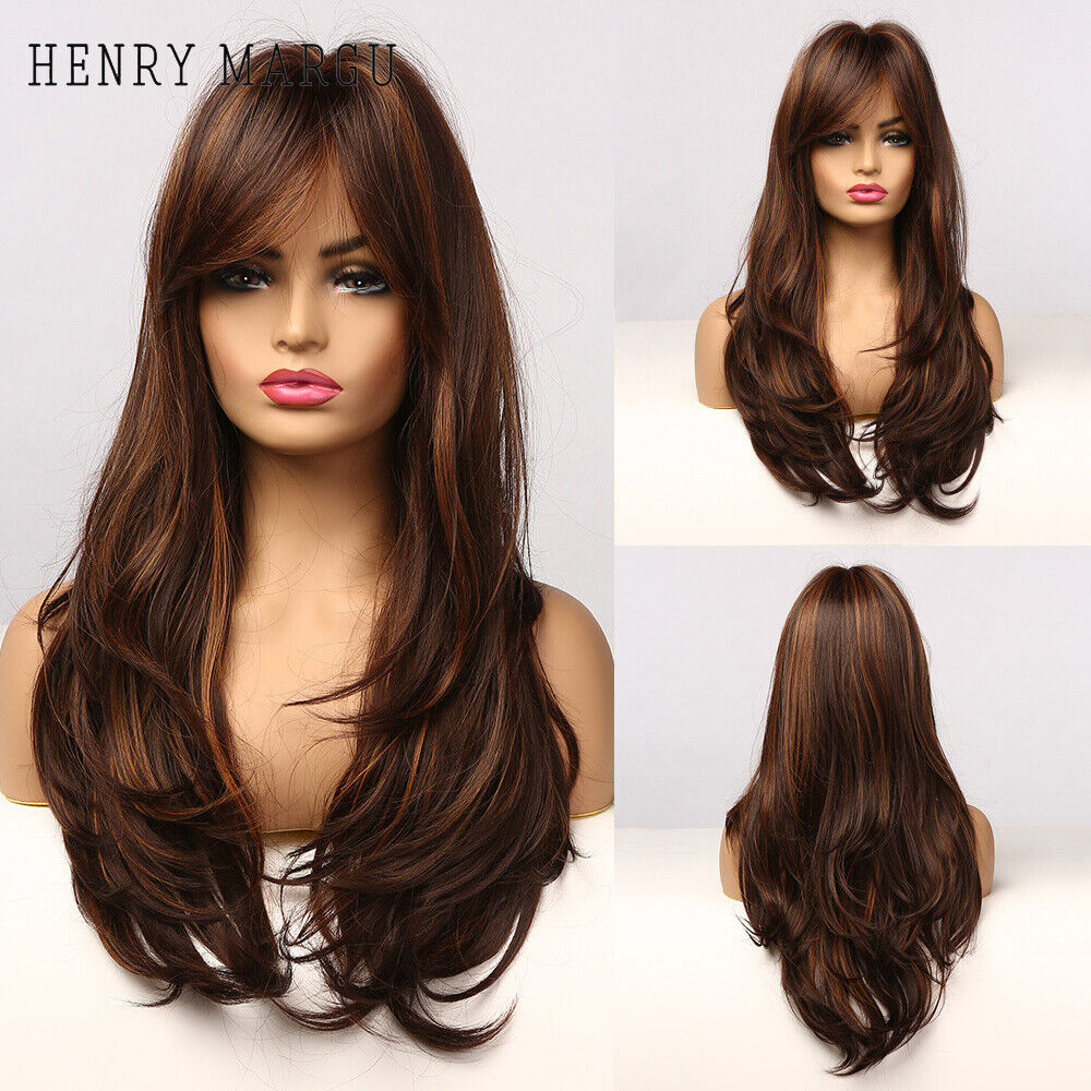 Long Wavy Wigs with Bangs Cosplay Party Synthetic Hair Wigs for Black Women
