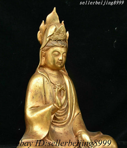 Chinese Buddhism Bronze Gilt Kwan-yin Guanyin Avalokitesvara Goddess Pot Statue