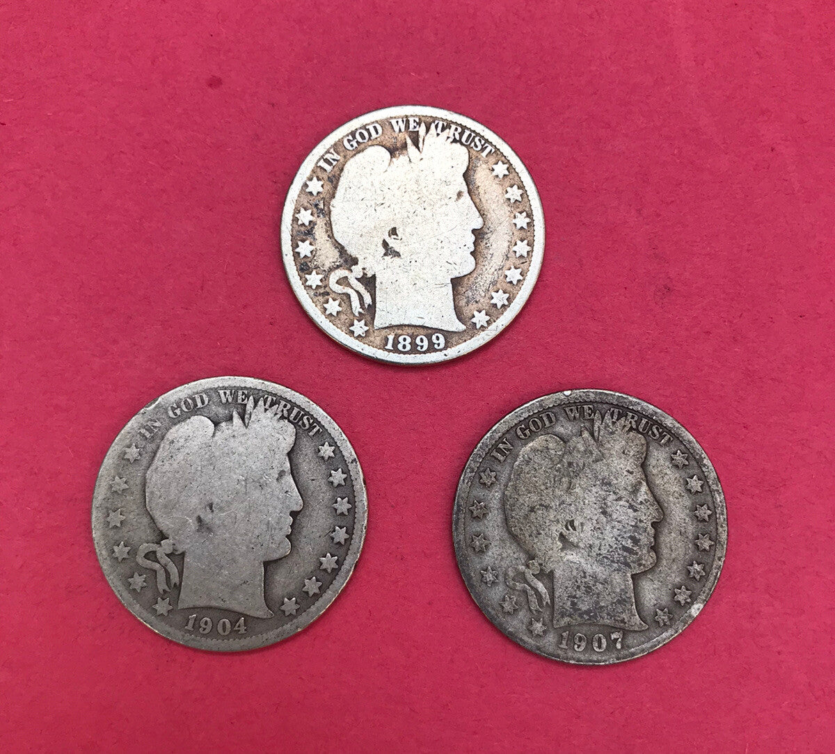 1907 1904O 1899 Barber Liberty Head Silver Half Dollar 3 Coins Money USA 美国宪法银币