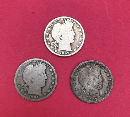 1907 1904O 1899 Barber Liberty Head Silver Half Dollar 3 Coins Money USA 美国宪法银币