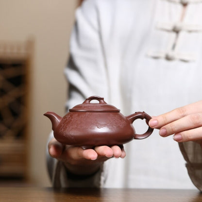 Handmade Tea Pot Carved Real Yixing Zisha Purple Clay Pot Certificate Paper New