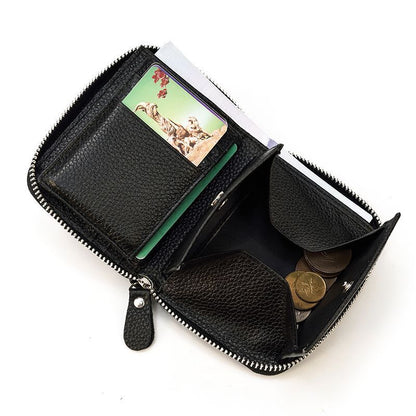 Real Leather Coin Wallet Zip Men Women Short Wallet Purse Zipper Brown Small