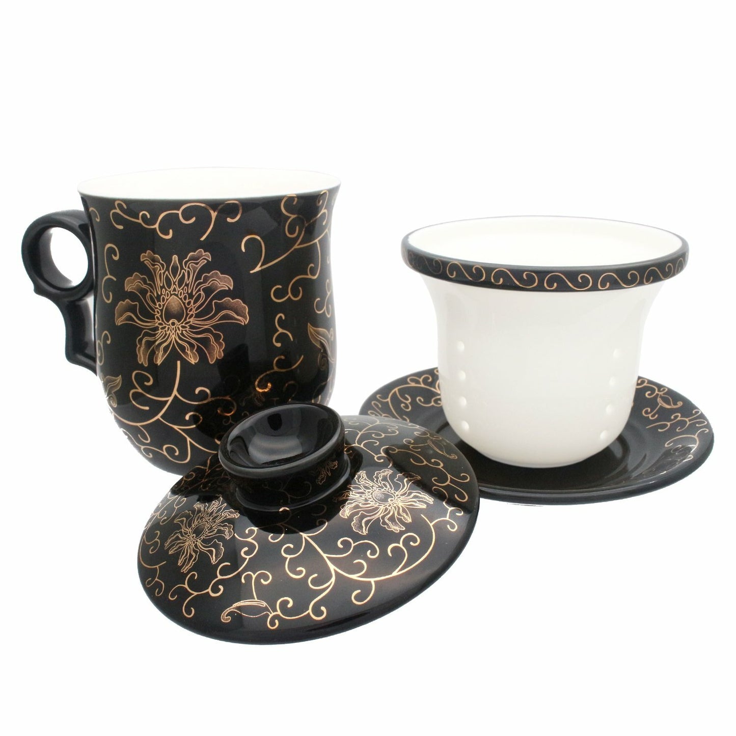 New Chinese Flower Ceramic Porcelain Tea Cup with Infuser Lid&saucer Coffee Mug