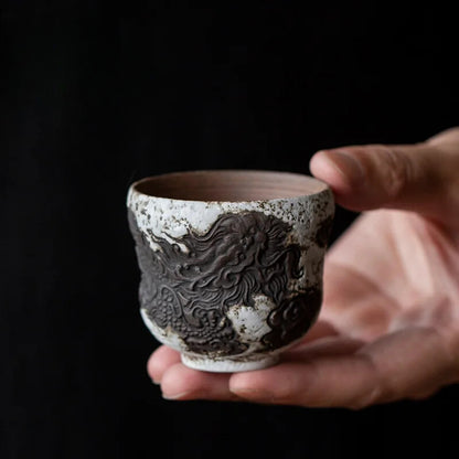 70ml Gourd Cup Rock Clay Powder Ceramic Tea Cup Handmade Relief Coarse Pottery