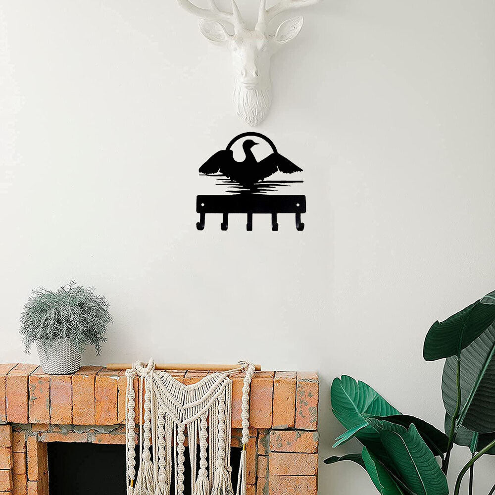 Loon on Water Key Rack Hanger - 6 inch Wide/9 inch wide Metal Wall Art