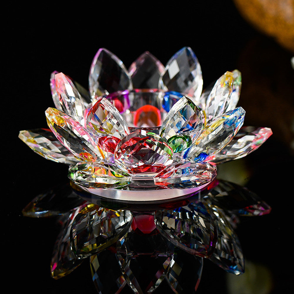 1PC Colorful Crystal Lotus Flower Candle Tea Light Holder Candlestick Deocr